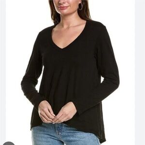 Wilt High/Low V-Neck Long Sleeve Tee Black